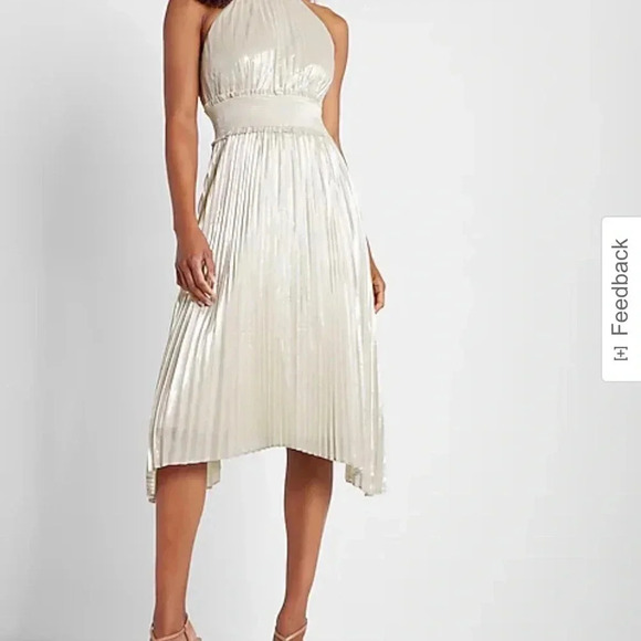 Express Metallic Pleated Halter Midi Dress - Picture 1 of 10